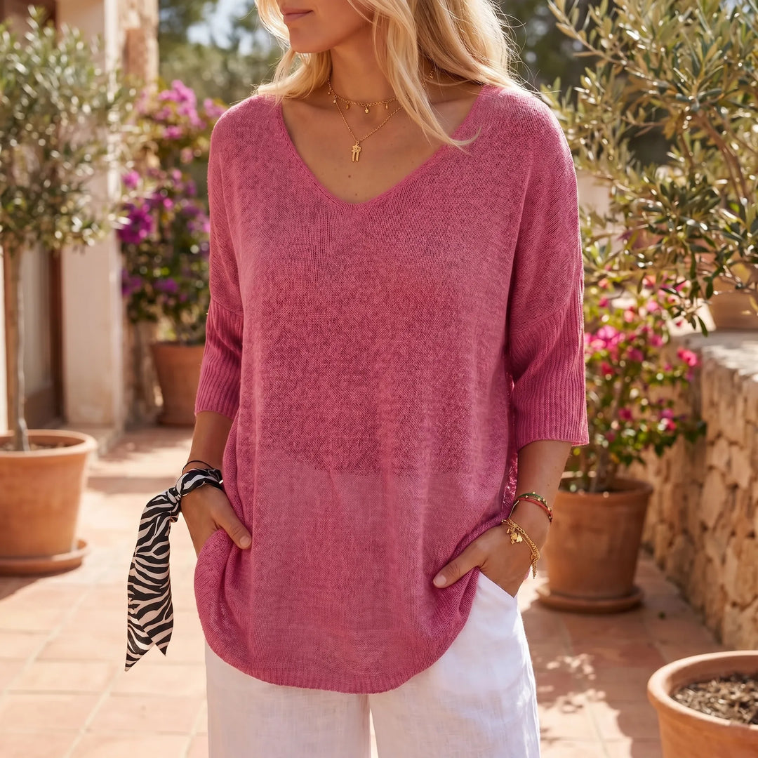 Dora  - Relaxed V-Neck Knit Top