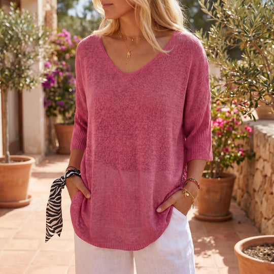 Dora  - Relaxed V-Neck Knit Top
