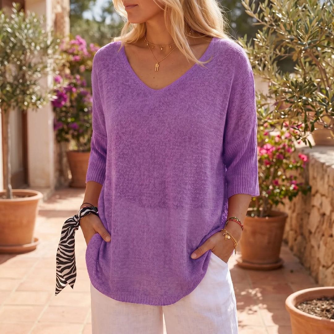 Dora  - Relaxed V-Neck Knit Top