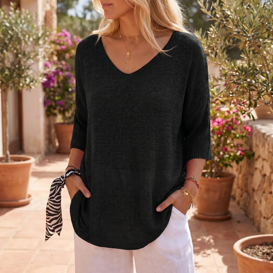 Dora  - Relaxed V-Neck Knit Top