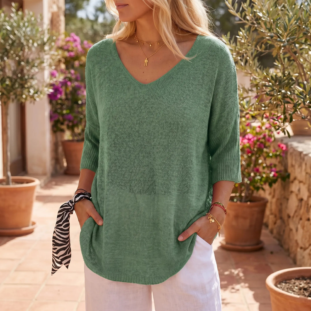 Dora  - Relaxed V-Neck Knit Top