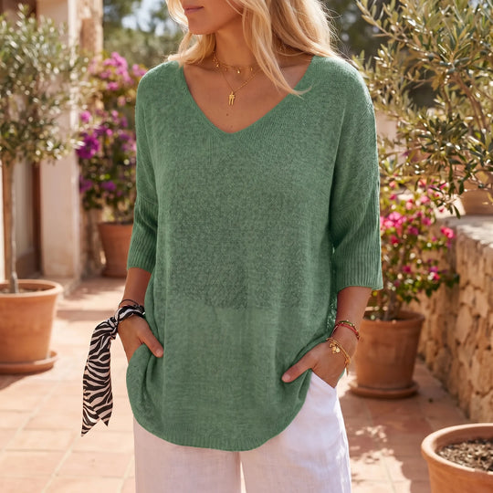 Dora  - Relaxed V-Neck Knit Top