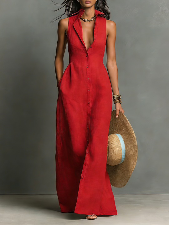 Dorothy  - Sleeveless Maxi Shirt Dress Casual Daytime Wear