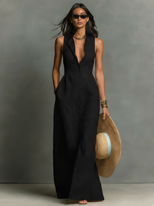 Dorothy  - Sleeveless Maxi Shirt Dress Casual Daytime Wear