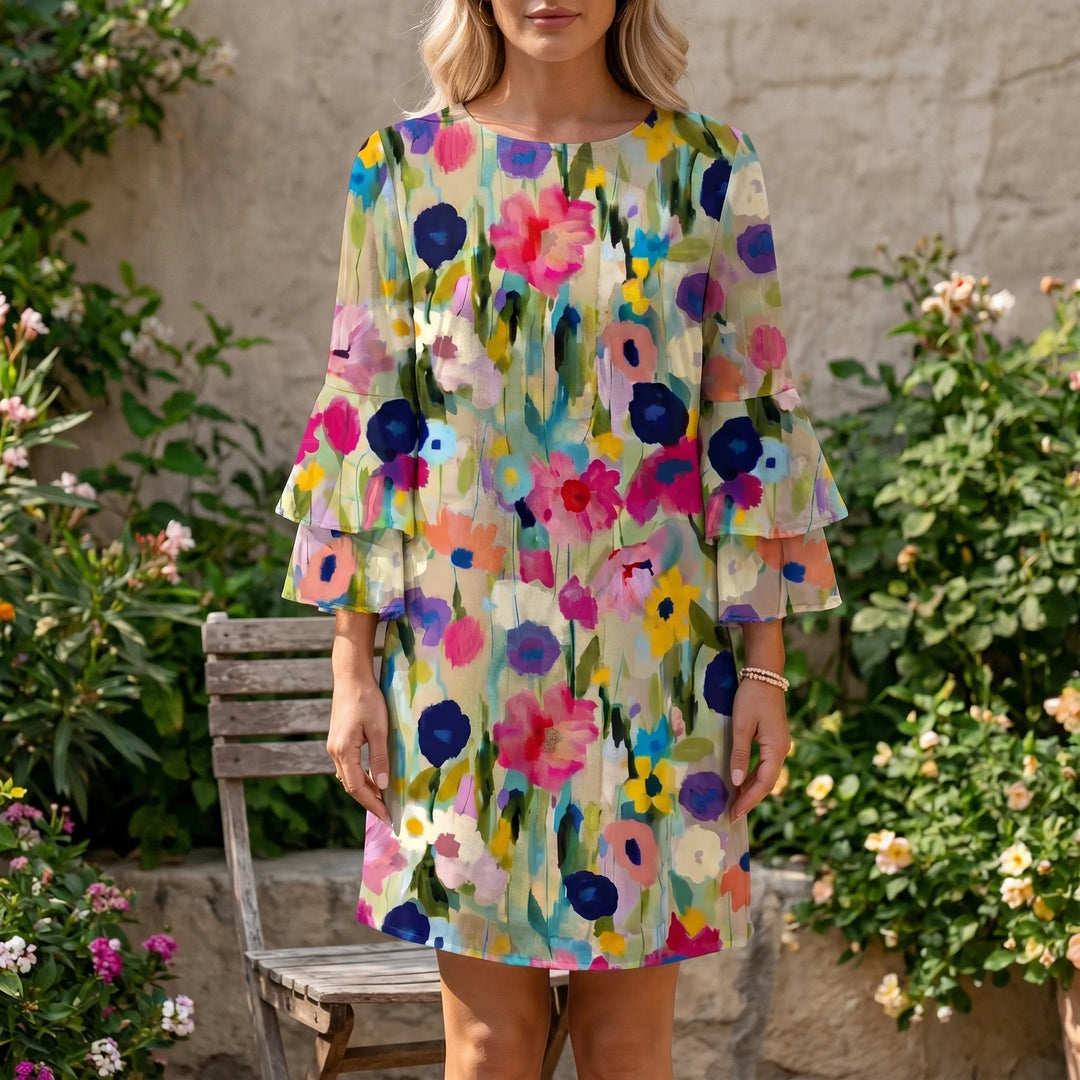 Eleanor  - Multicolored Abstract Floral Mini Dress 