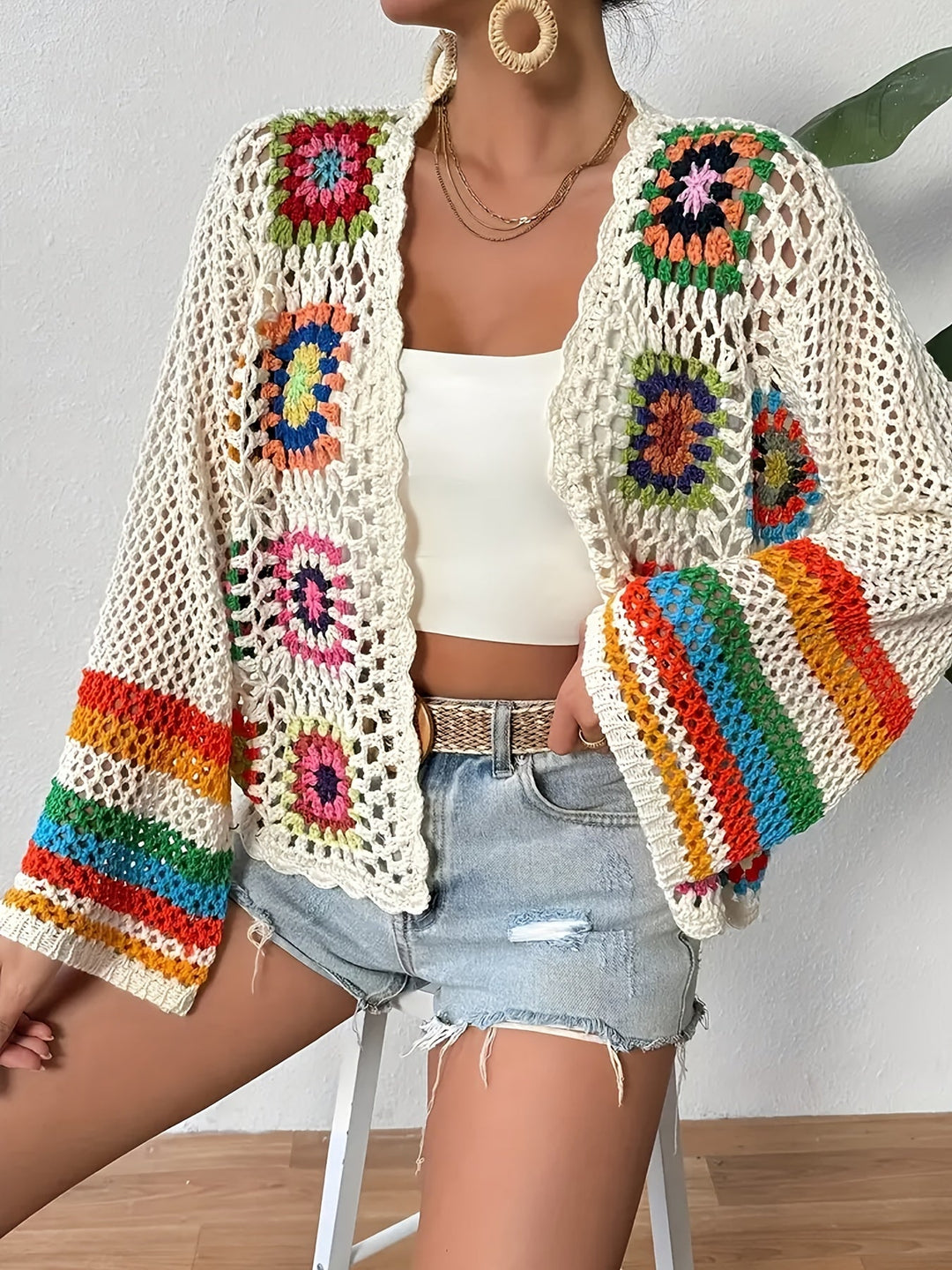 women crochet cardigan in beige for casual wear 0