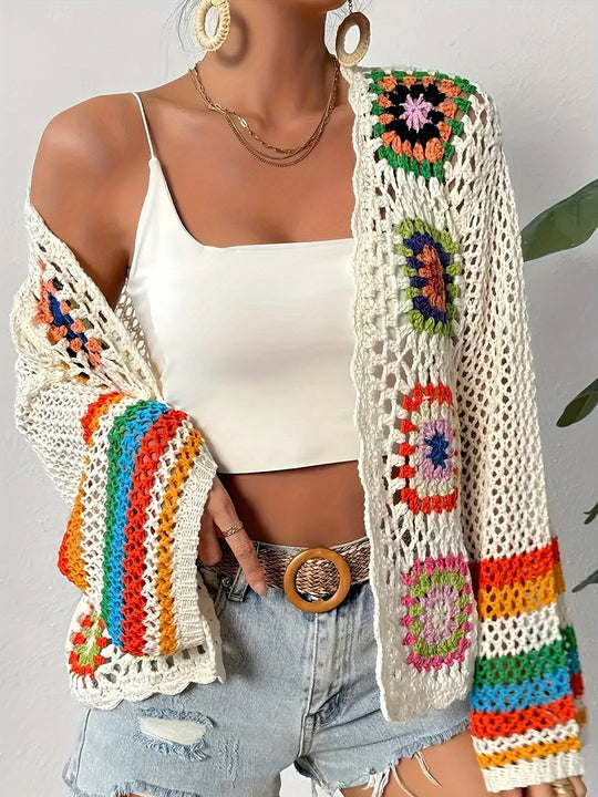 women crochet cardigan in beige for casual wear 2