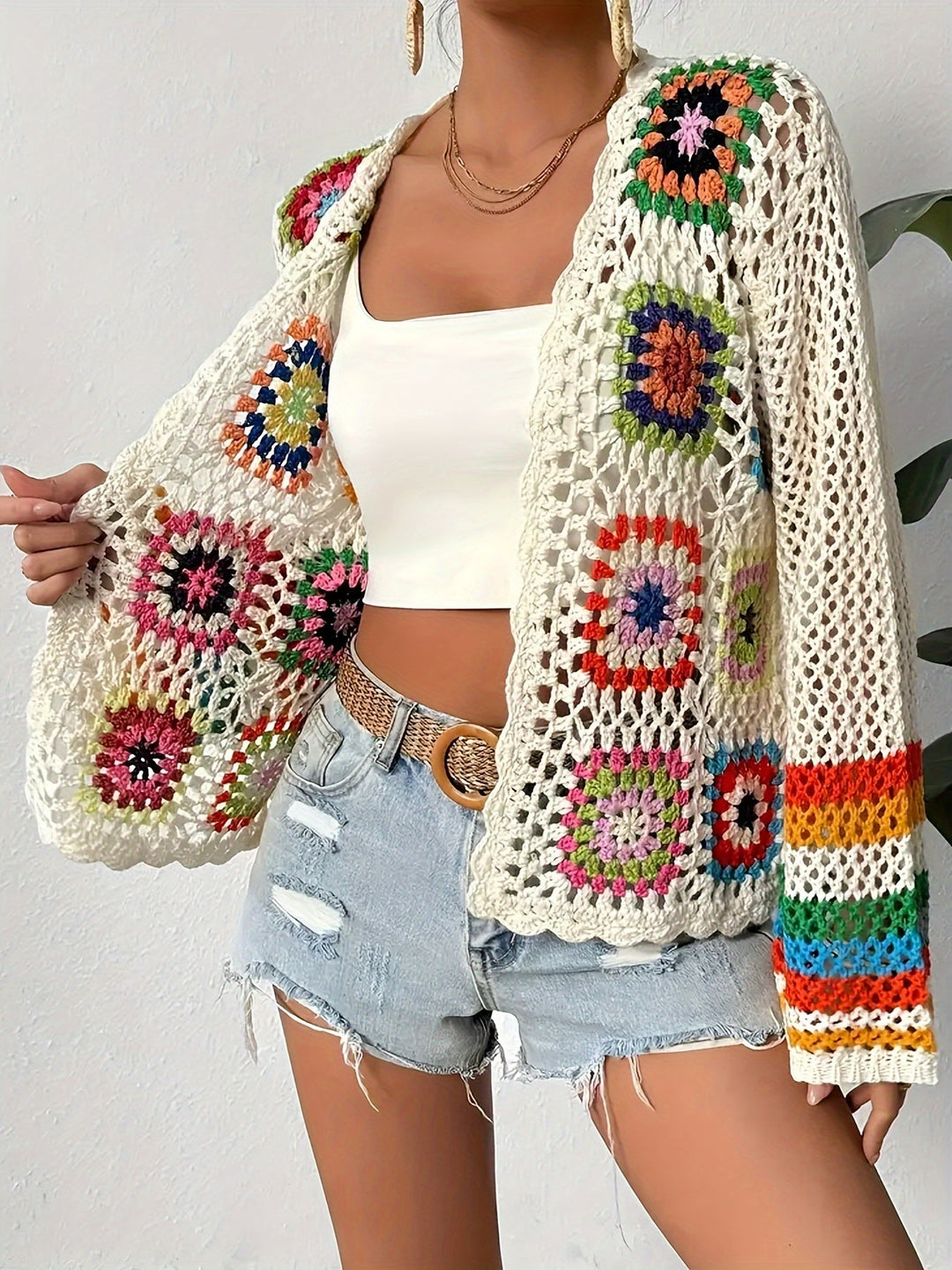 women crochet cardigan in beige for casual wear 3