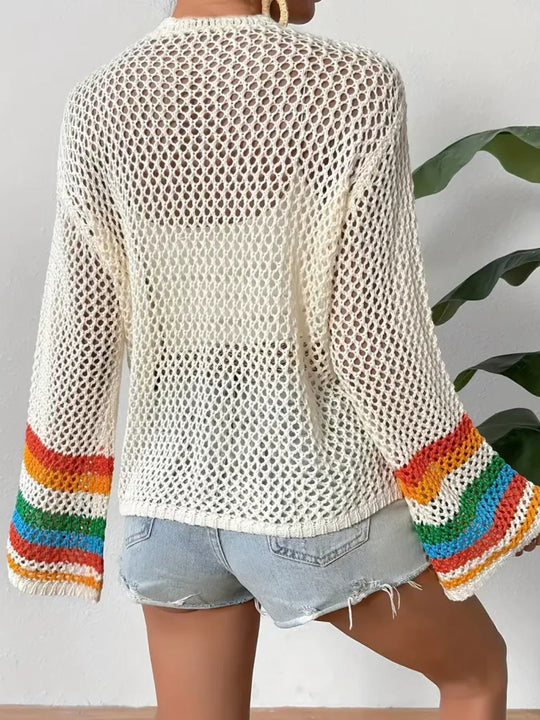 women crochet cardigan in beige for casual wear 4