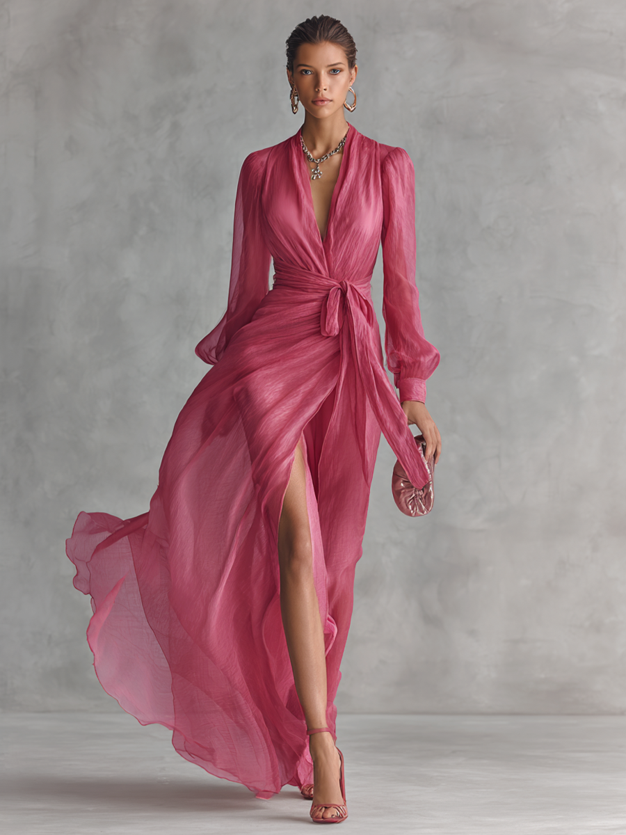 Elvira  - Flowing V-Neck Maxi Dress Formal Evening Events