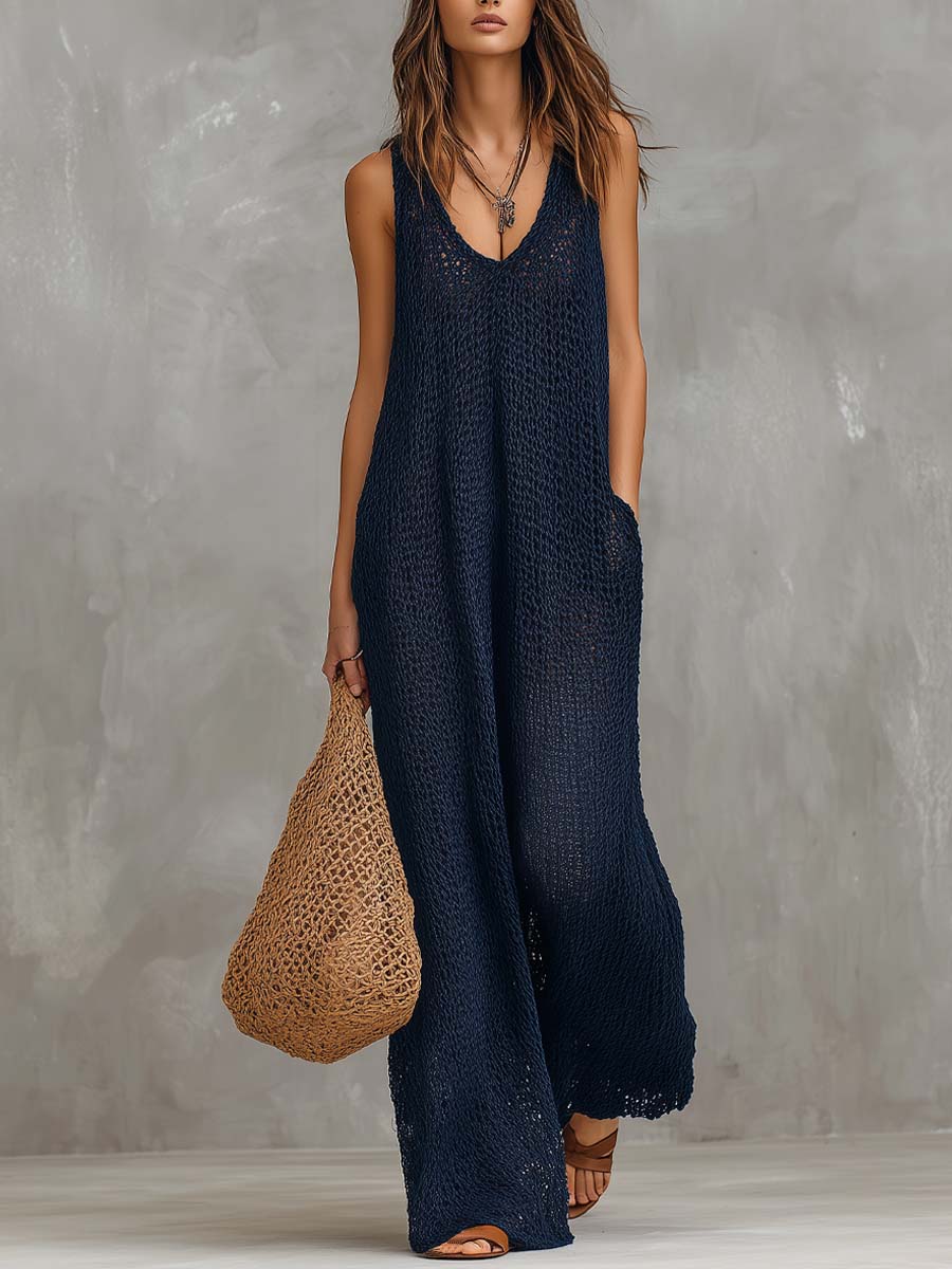 Ethel  - Knitted Sleeveless Jumpsuit Beach Cover Ups