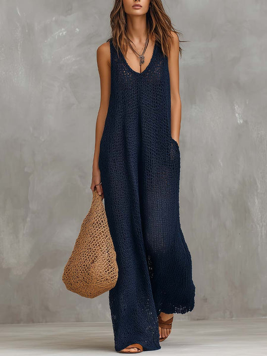Ethel  - Knitted Sleeveless Jumpsuit Beach Cover Ups
