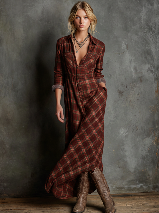 Gail  - Plaid Maxi Shirt Dress Casual Weekend Wear