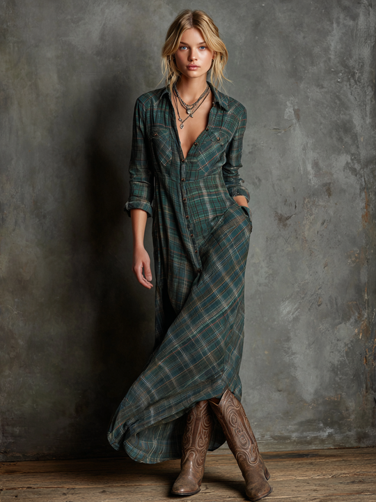 Gail  - Plaid Maxi Shirt Dress Casual Weekend Wear