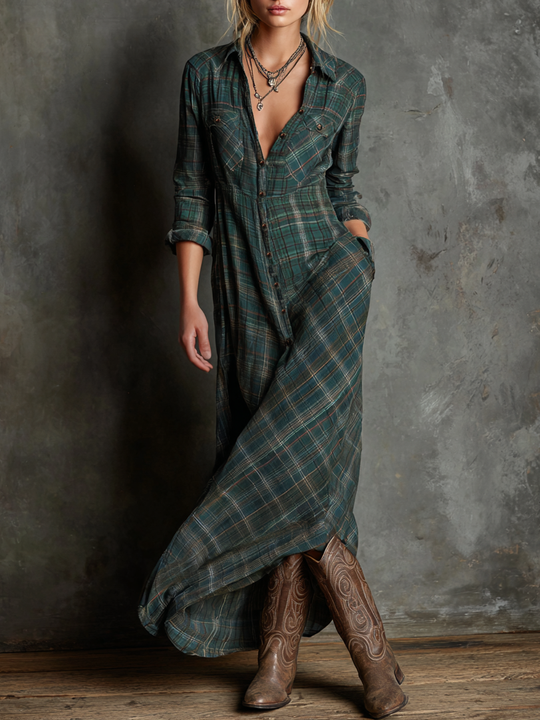 Gail  - Plaid Maxi Shirt Dress Casual Weekend Wear