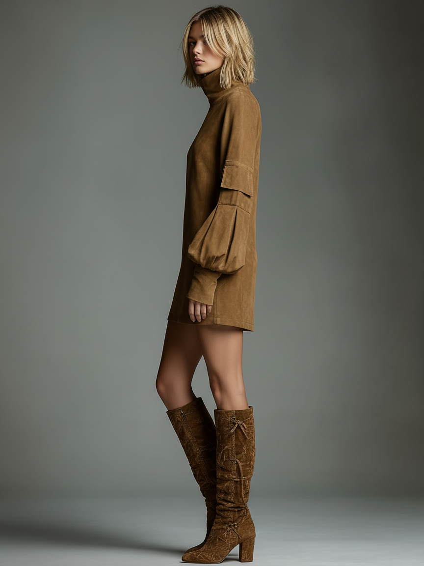 Glenda  - Textured Mini Dress Casual Fall Outings