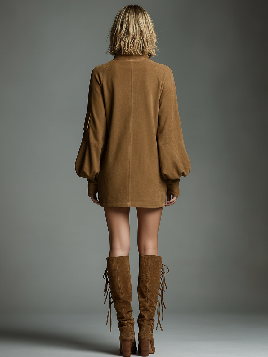 Glenda  - Textured Mini Dress Casual Fall Outings