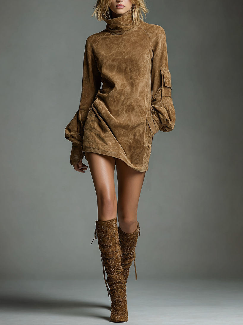 Glenda  - Textured Mini Dress Casual Fall Outings
