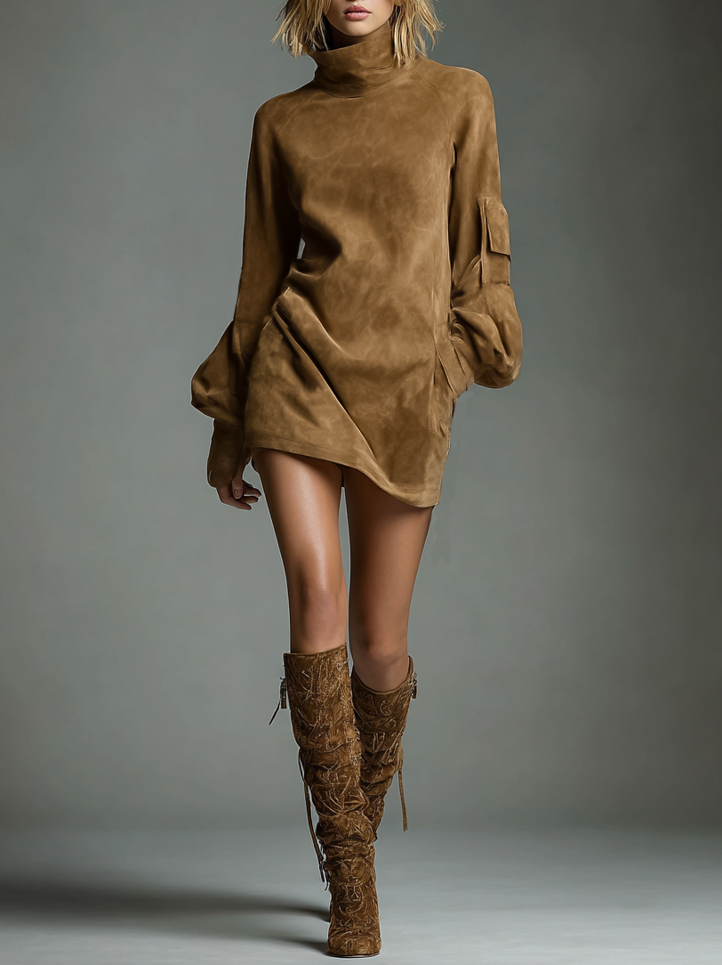 Glenda  - Textured Mini Dress Casual Fall Outings