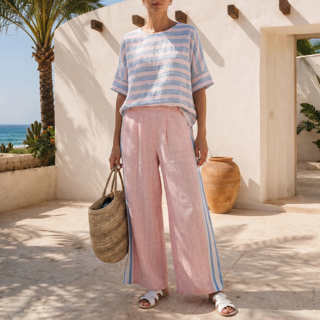 Grace  - Striped Wide-Leg Pant And Top Set