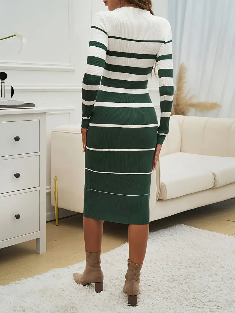 women bodycon midi dress in horizontal stripes for casual outings 8
