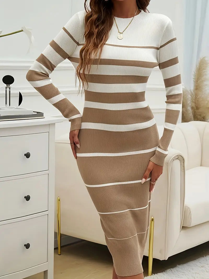 women bodycon midi dress in horizontal stripes for casual outings 9