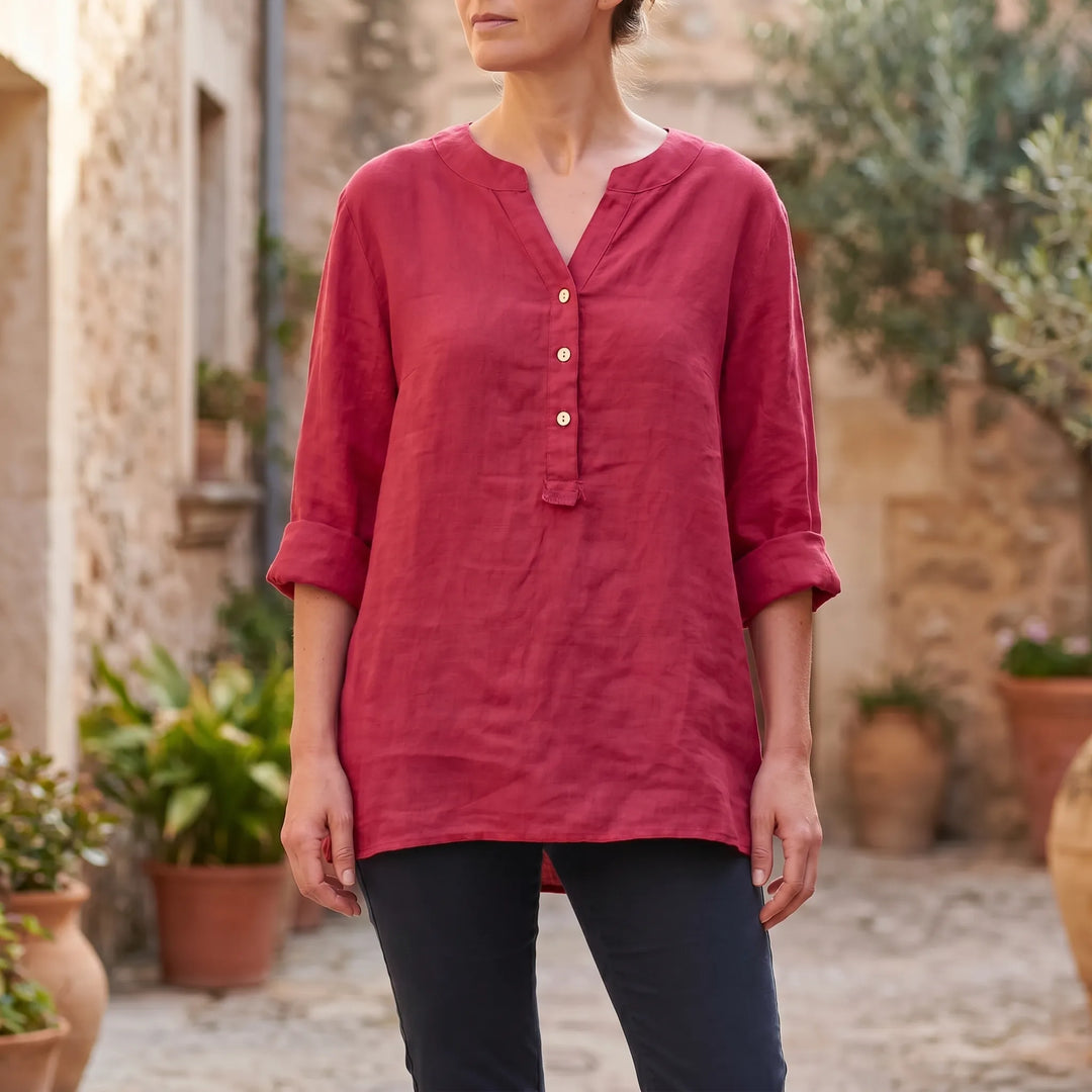 Hazel  - V-Notch Button-Front Casual Shirt