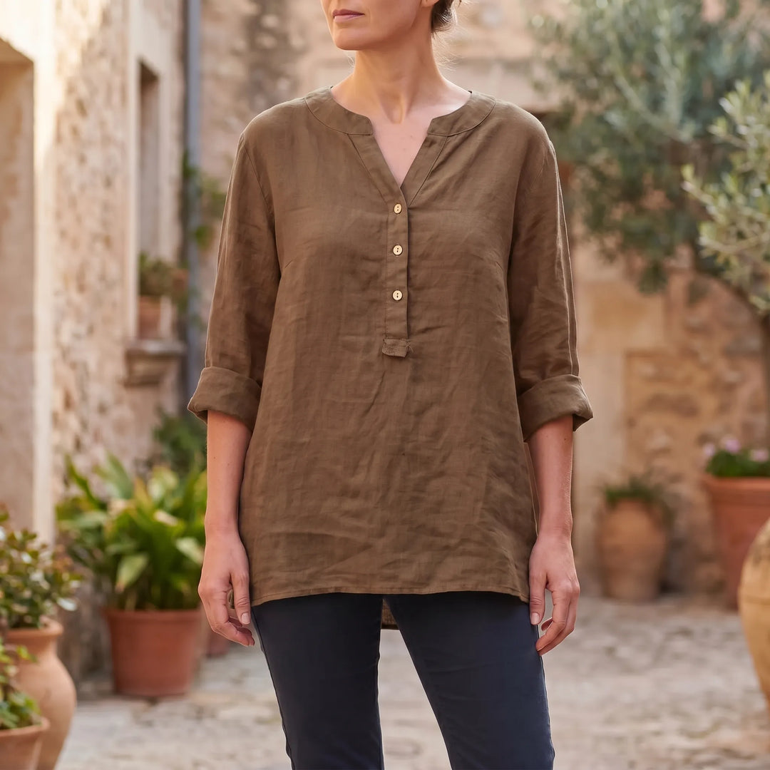 Hazel  - V-Notch Button-Front Casual Shirt