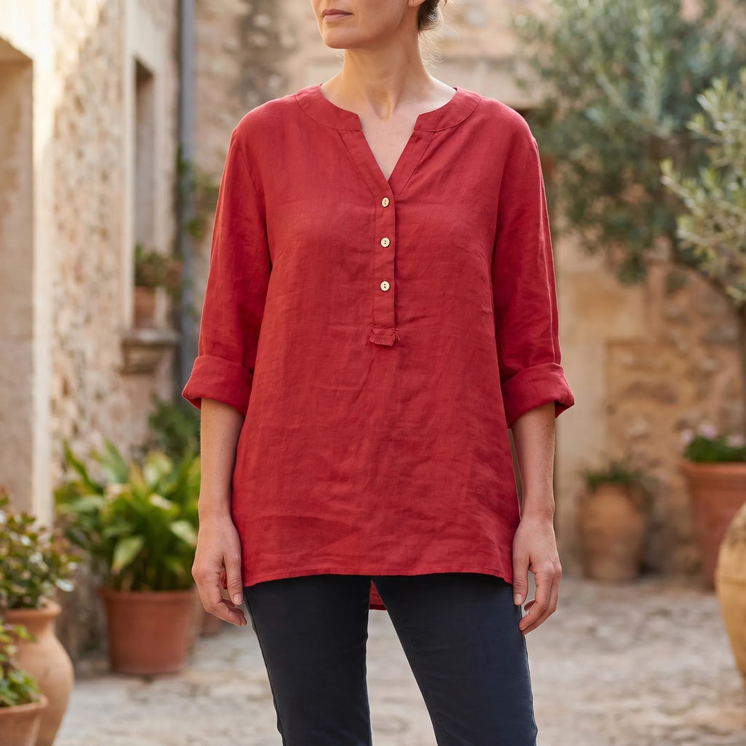 Hazel  - V-Notch Button-Front Casual Shirt