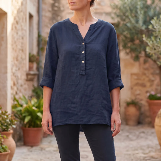 Hazel  - V-Notch Button-Front Casual Shirt