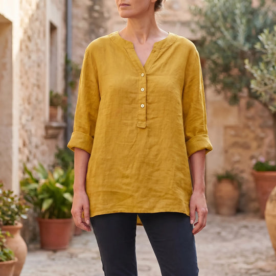 Hazel  - V-Notch Button-Front Casual Shirt