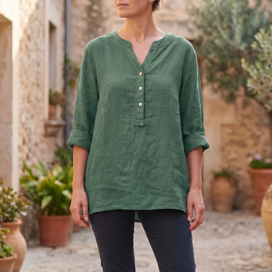 Hazel  - V-Notch Button-Front Casual Shirt