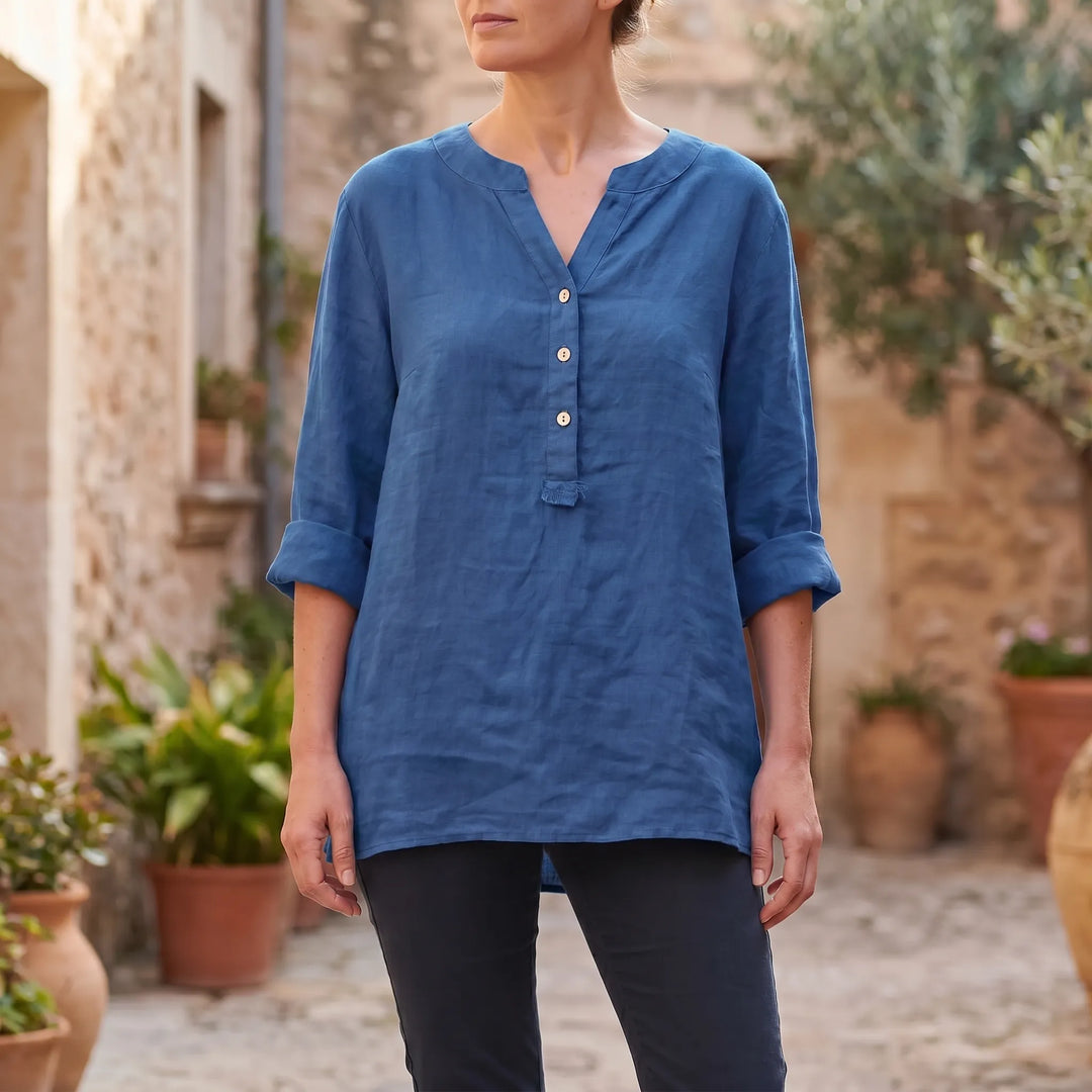 Hazel  - V-Notch Button-Front Casual Shirt
