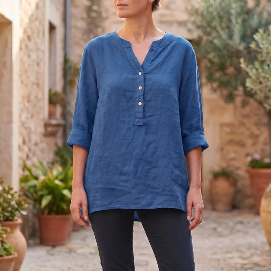 Hazel  - V-Notch Button-Front Casual Shirt