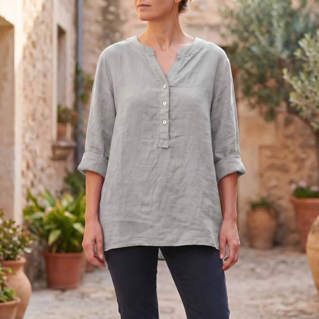 Hazel  - V-Notch Button-Front Casual Shirt