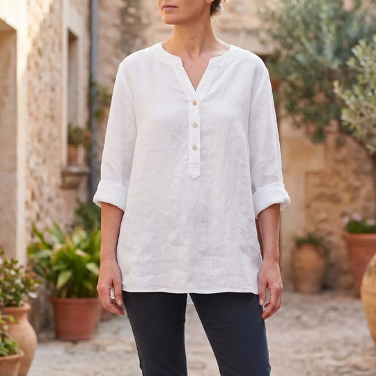 Hazel  - V-Notch Button-Front Casual Shirt