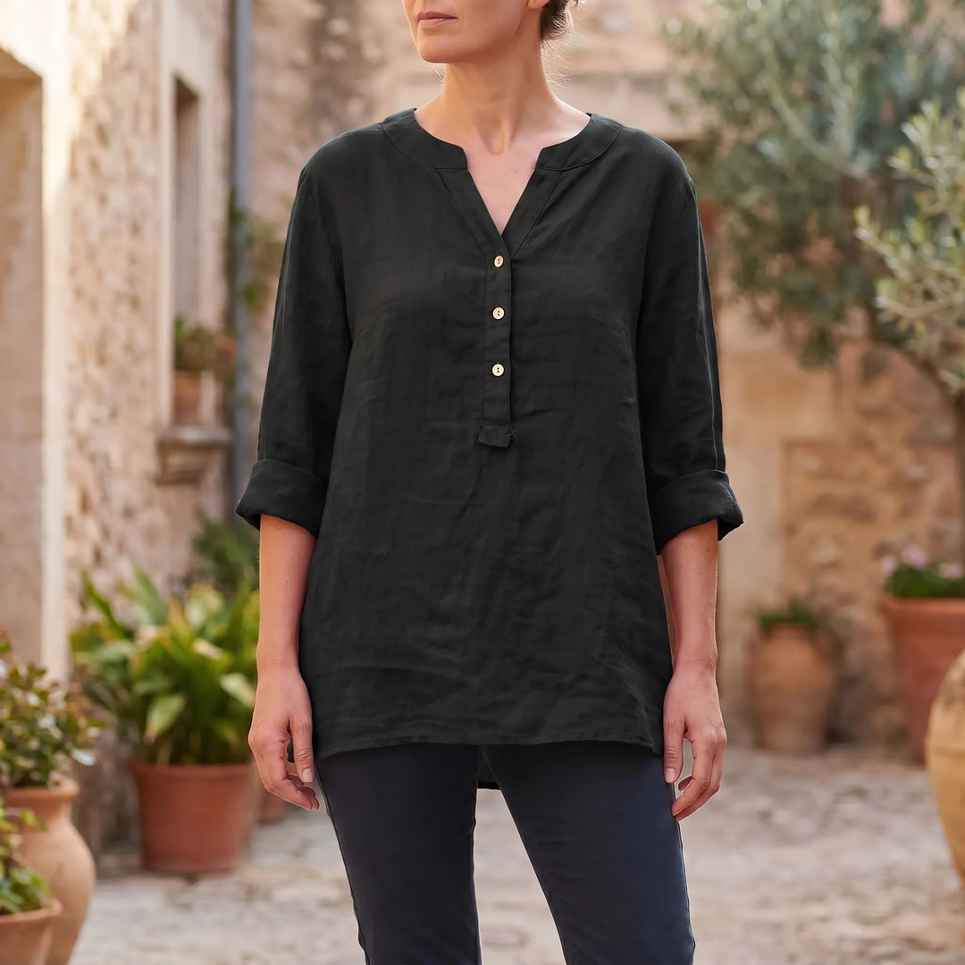 Hazel  - V-Notch Button-Front Casual Shirt