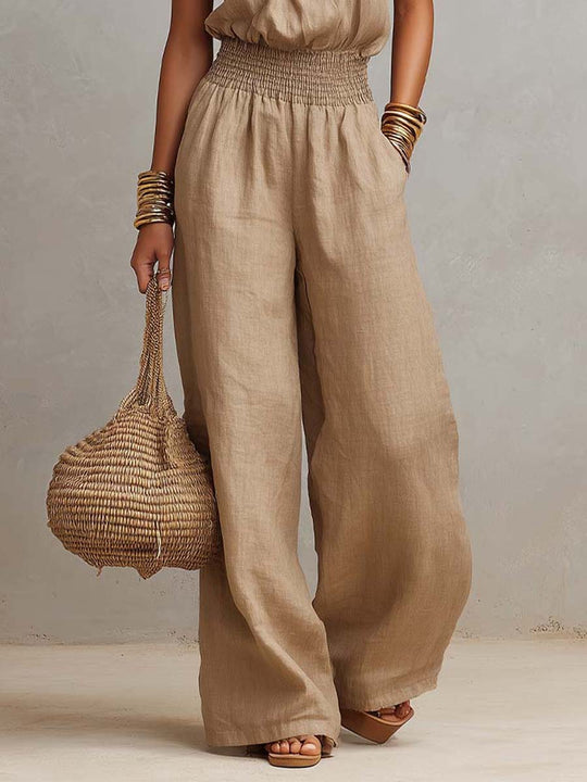 Holly  - Halter Neck Wide Leg Ruched Jumpsuit Warm Weather Wear