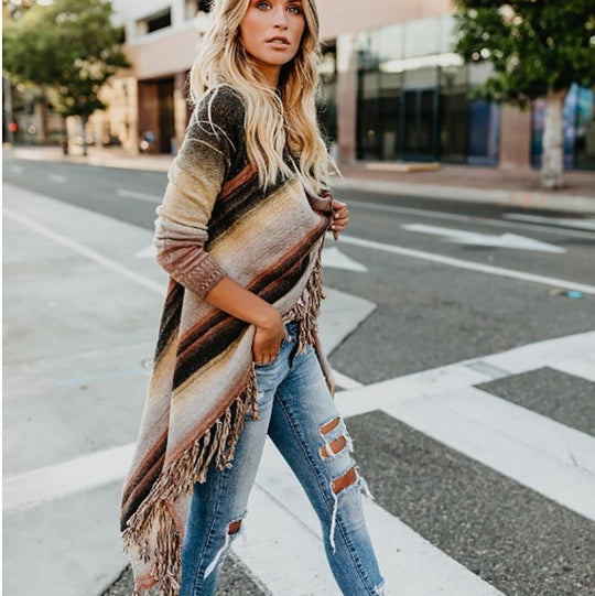 women vintage fringe sweater in beige for autumn wear 1