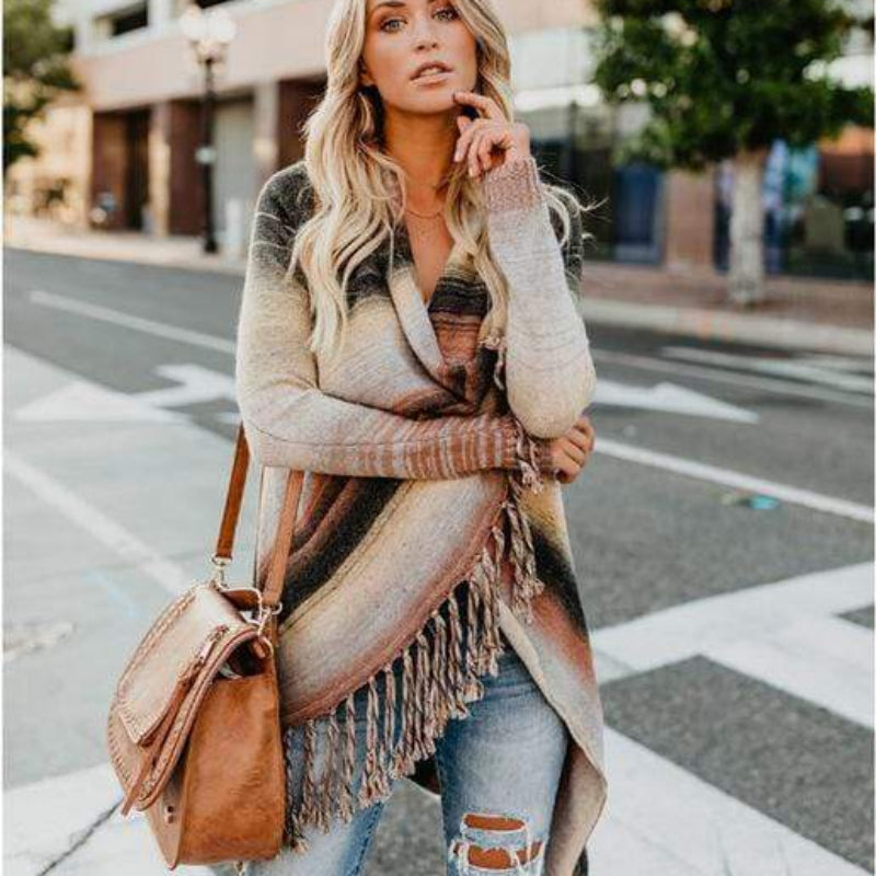 women vintage fringe sweater in beige for autumn wear 3