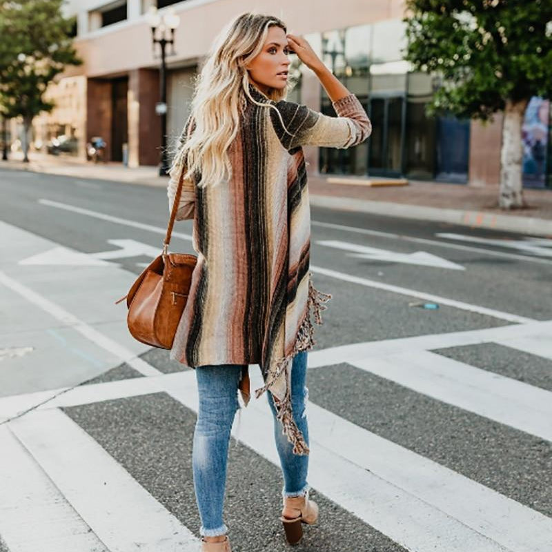 women vintage fringe sweater in beige for autumn wear 4