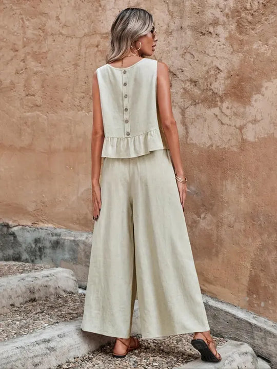 Jacquelyn  - Sleeveless Ruffle Top &amp; Wide Leg Pants Set