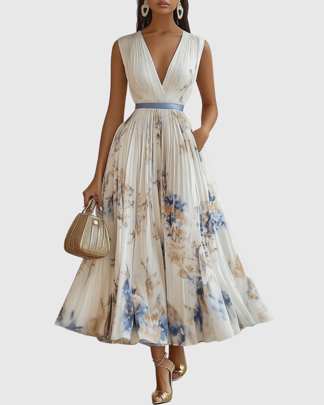 Jenna  - Pleated Floral Maxi Dress Attending Summer Weddings