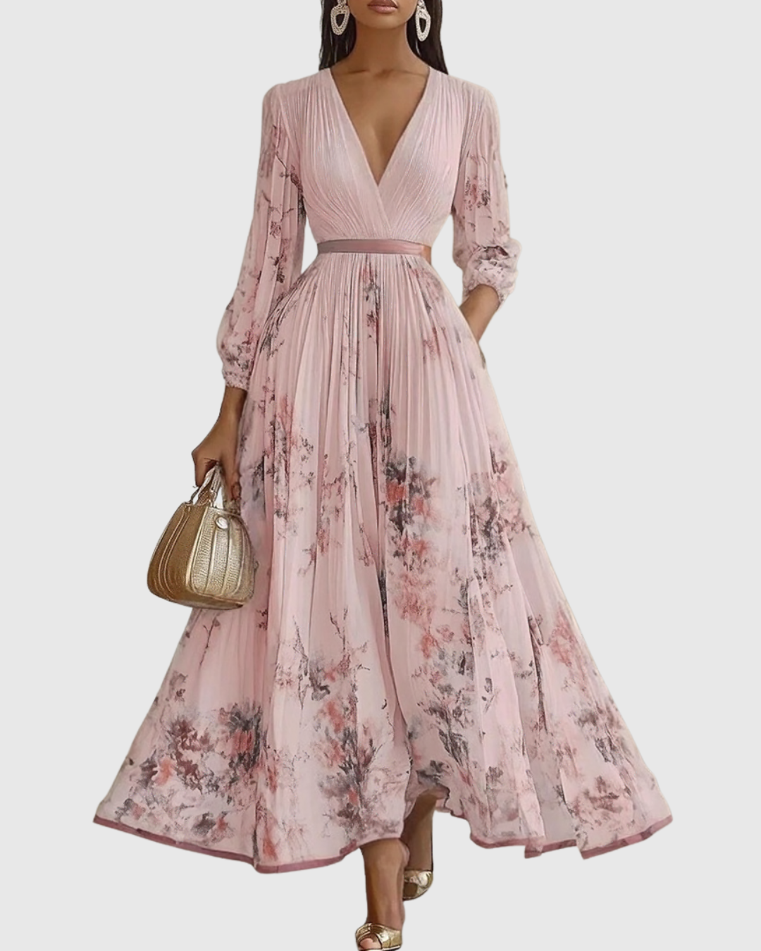 Jenna  - Pleated Floral Maxi Dress Attending Summer Weddings