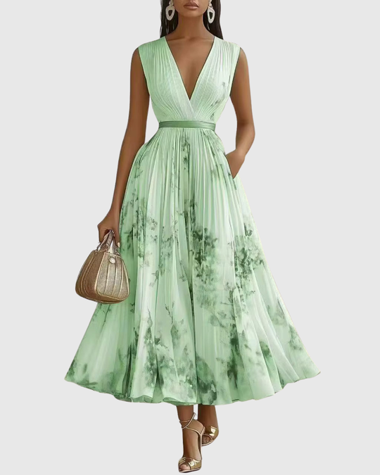 Jenna  - Pleated Floral Maxi Dress Attending Summer Weddings