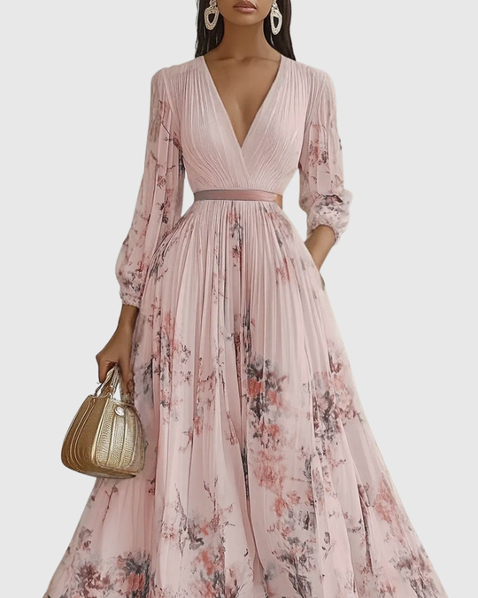 Jenna  - Pleated Floral Maxi Dress Attending Summer Weddings