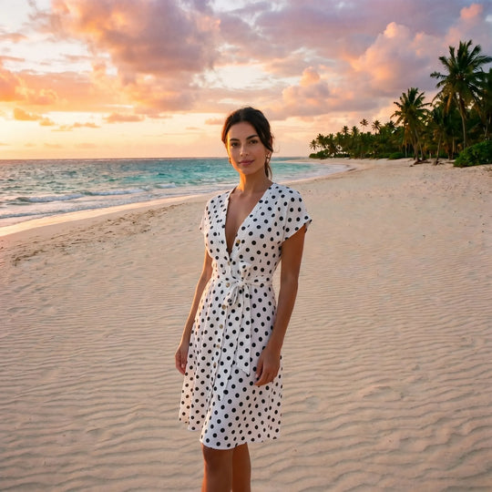 Julia  - Polka Dot V-Neck Midi Dress