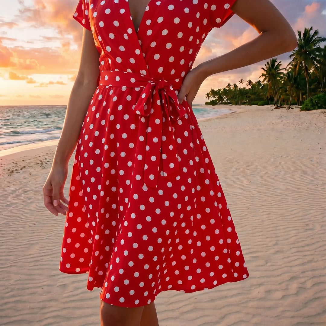 Julia  - Polka Dot V-Neck Midi Dress