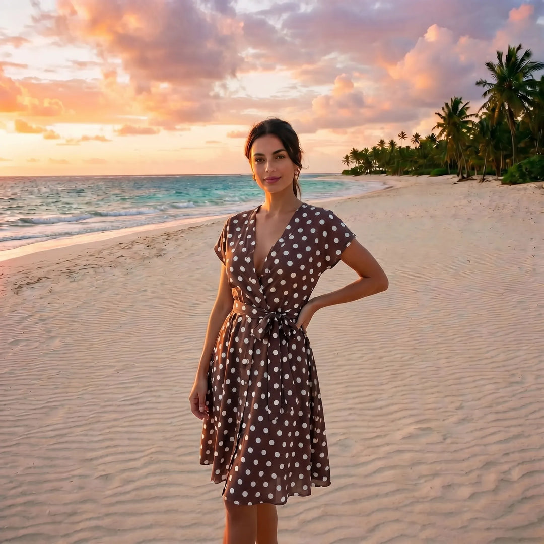 Julia  - Polka Dot V-Neck Midi Dress
