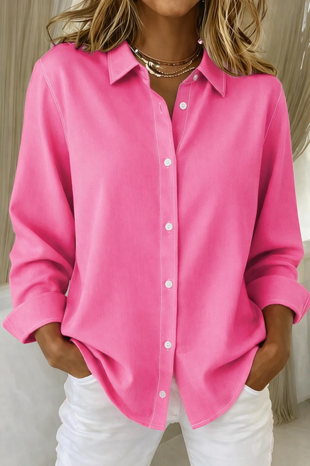 Karen  - Long-Sleeve Button-Down Blouse